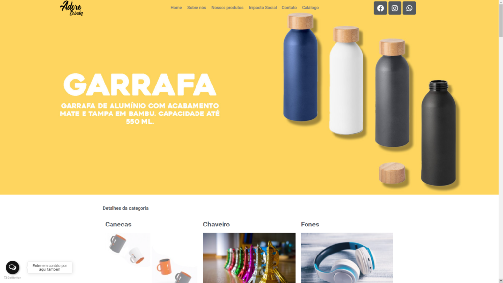 imagem da home page do site adoro brindes