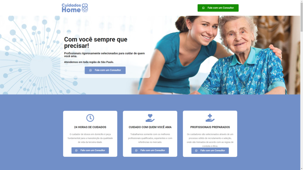 imagem da home page do site cuidados home