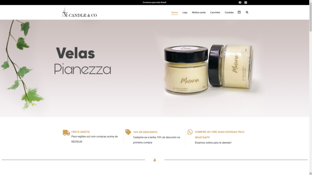 imagem da home page do site ns candle e co