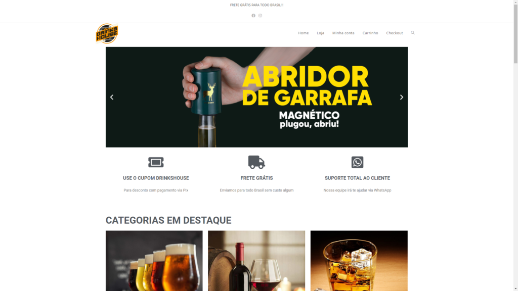 imagem da home page do site drinks house