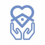 logo cuidados home duas mãos segurando uma casa em forma de cxoração
