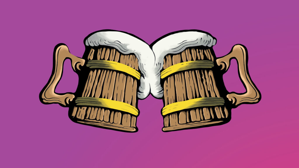 arte para adesivo impresso com duas canecas de chopp uma ao lado da outra