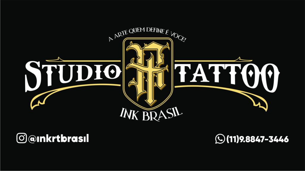 arte para faixada de estudio de tatuagem com nome studio tattoo e no centro as letras RT formando o logo