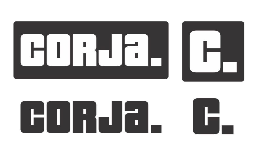 logomarca para empresa de estampa de camisetas com o nome de Corja - logo com duas versões uma escrita corja e outra somente com a letra C